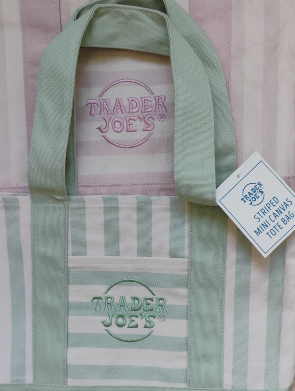 Two Trader Joe's Striped Mini Canvas Tote Bag - Picture 2 of 3